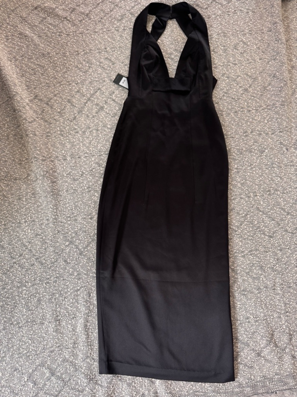 AQ/AQ Black Halter Midi Dress with Deep V / Open Back - VERY FLATTERING
